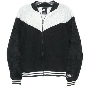 Nike Sportswear Two Tone Sherpa Bomber Jacket Womens XL Comfy Cozy Fall Winter